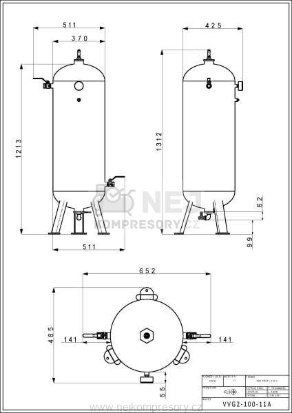 Obrázek Vzdušník VVG 100l 11bar s armaturami